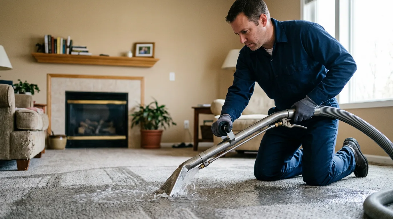 Water damage restoration technician working near North Liberty, IA